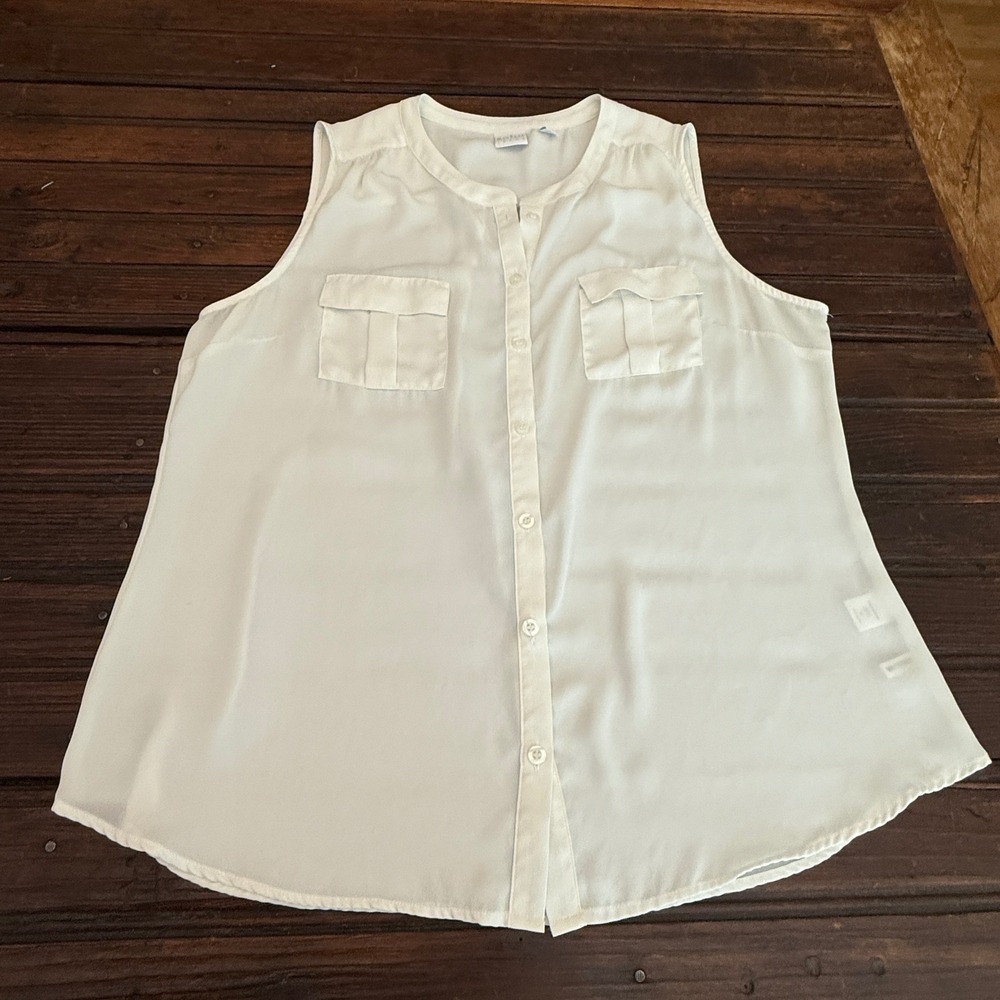 Soho New York & Company White Sleeveless Button Down Blouse XL Pocket Tank Top